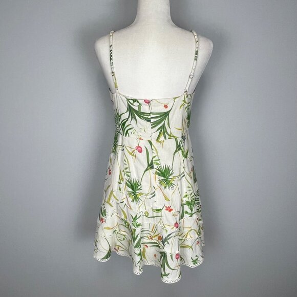 A Loves A Womens Floral Linen Blend Mini Dress Green Cream Sleeveless size 4 - Picture 6 of 13